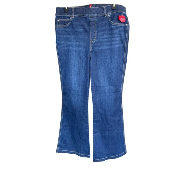 SPANX Flare Leg Blue Pull-on Stretch Denim Jeans XL Petite 20327Q $148 Womens - Picture 1 of 12